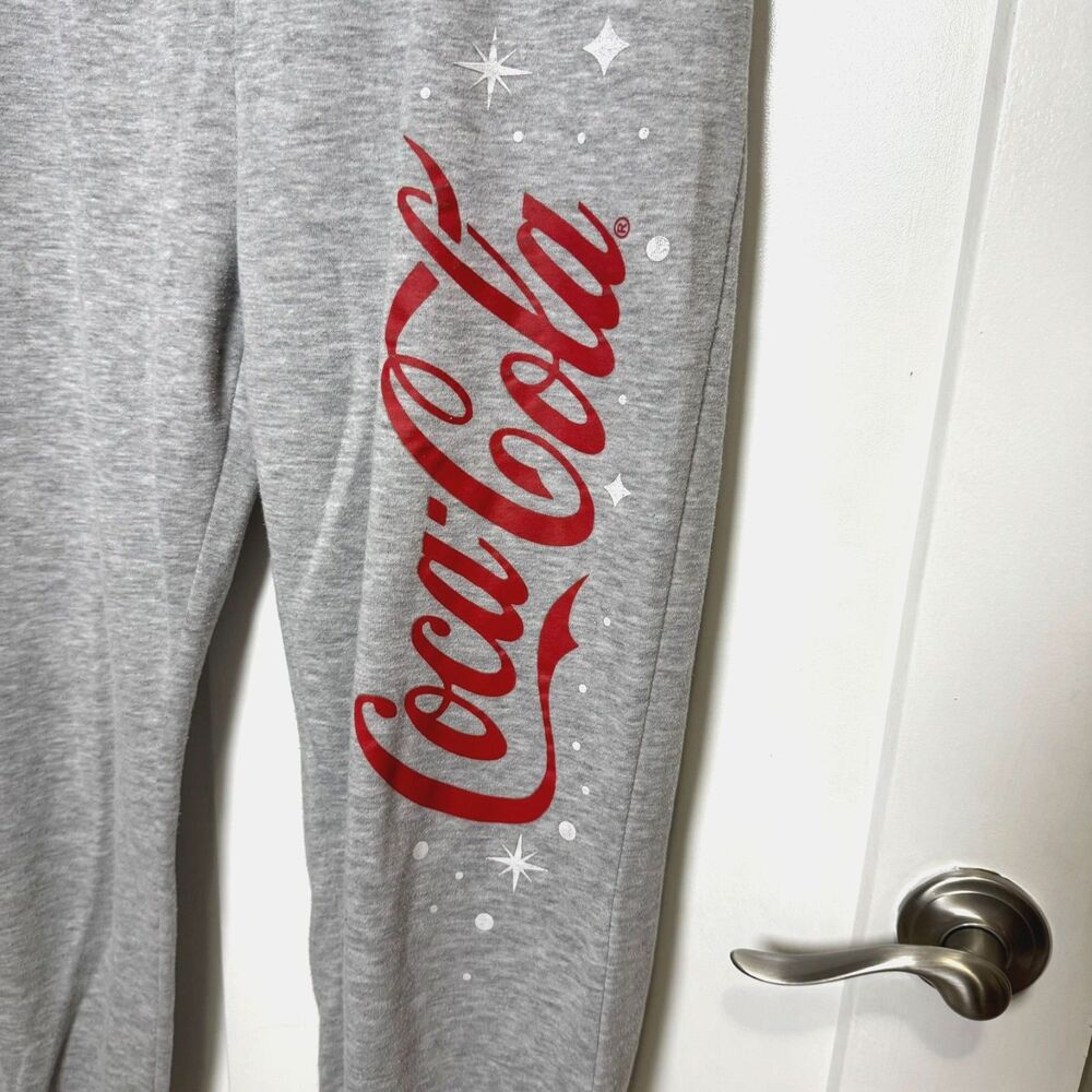 Coca Cola Gray Jogger Sweatpants Women's 2XL (XL) Sparkle Logo Drawstring Lounge